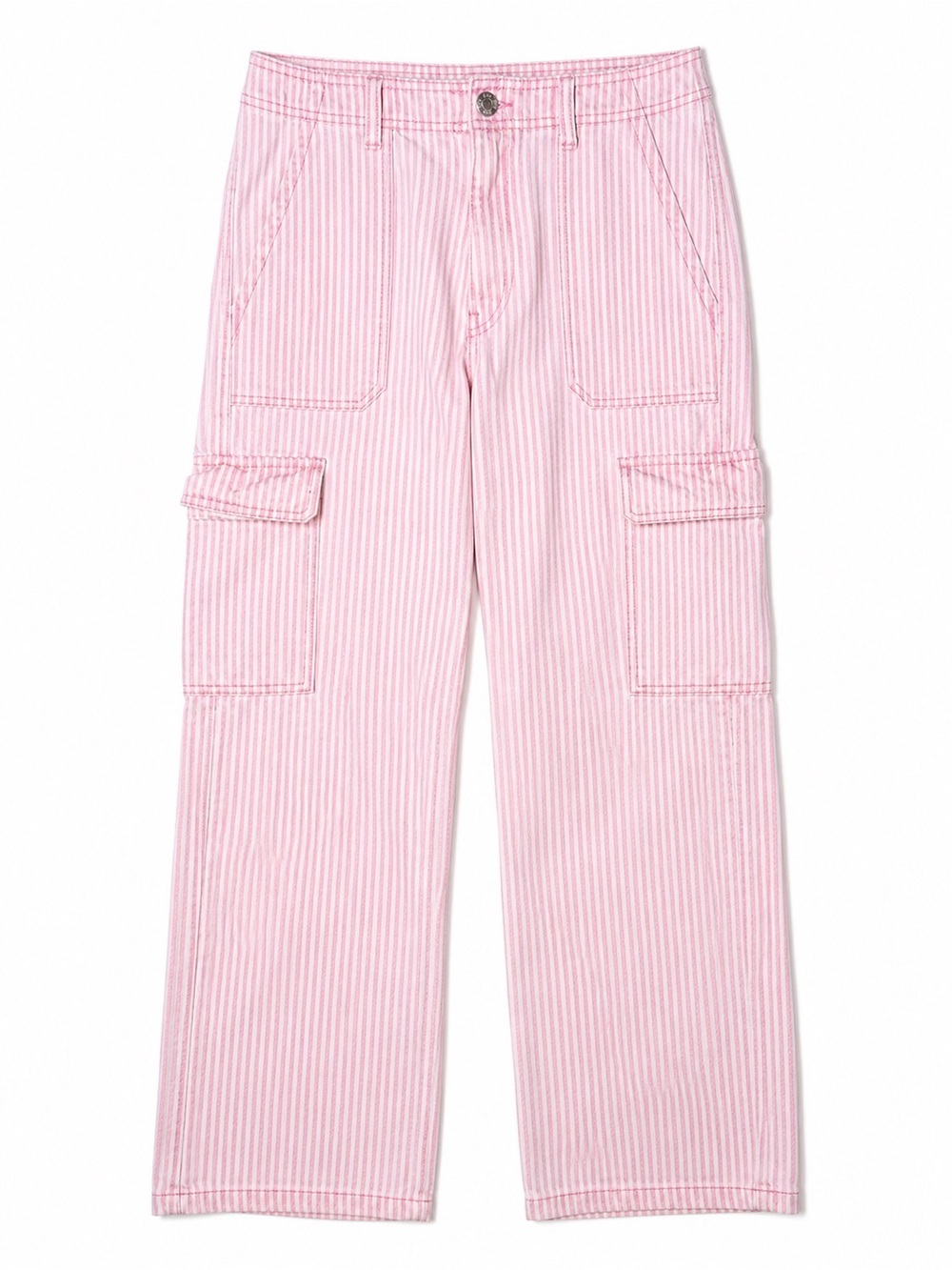 Zara Pink White Striped Cargo‎ Pants Wide Leg Coastal Cowgirl Coquette Size 6